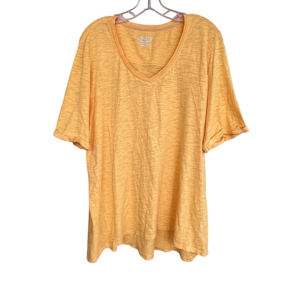 Chico’s Sunny Yellow V-Neck Short-Sleeve Tee, XL - Picture 1 of 9
